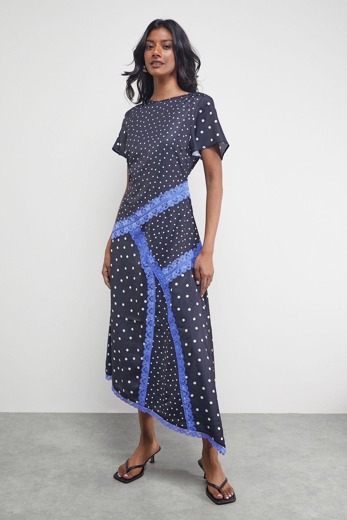 Lace Oasis Tiered Midi Dress In Polka Dot Oasis Tiered Midi New