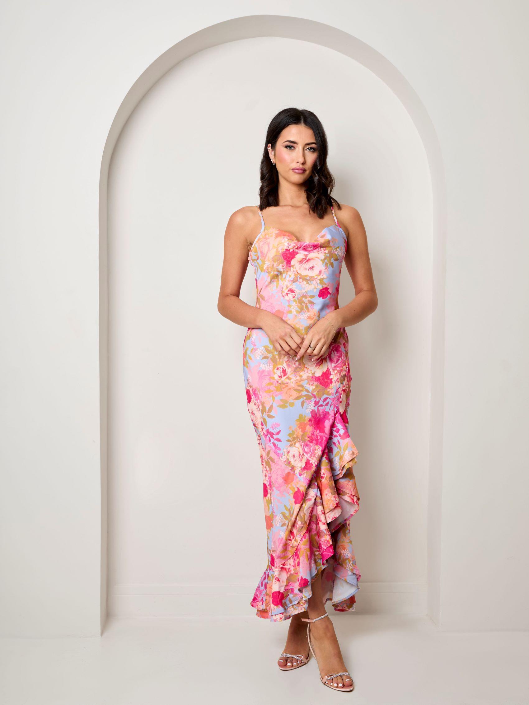 chi chi london pink floral dress Chi Chi Peplum Floral Embroidered Lace Bodycon Dress in Pink, Size 8