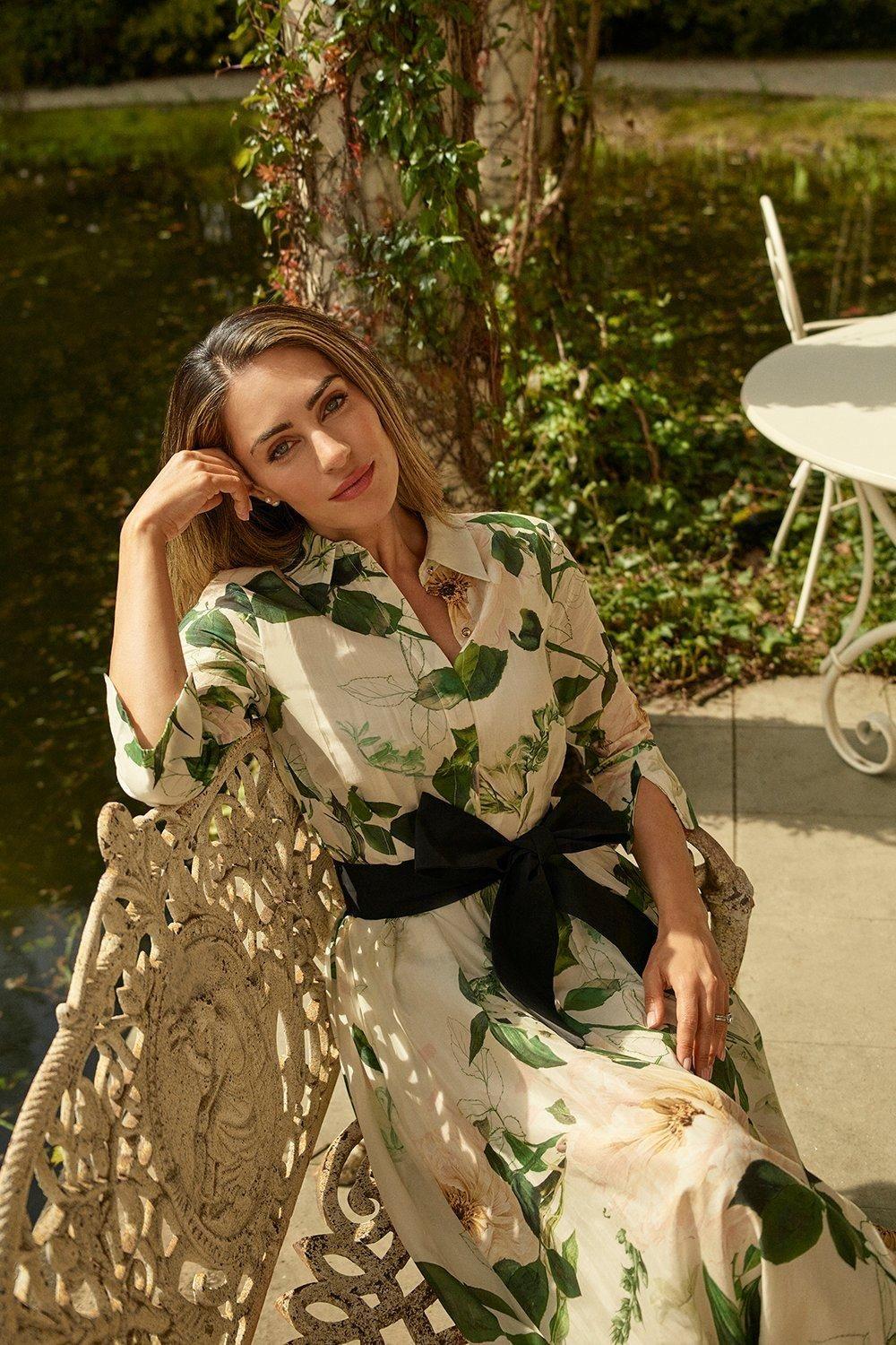 lydia millen spring floral silk cotton woven strappy dress Karen Millen Lydia Spring Floral Silk Cotton Woven Shirt Dress in Green