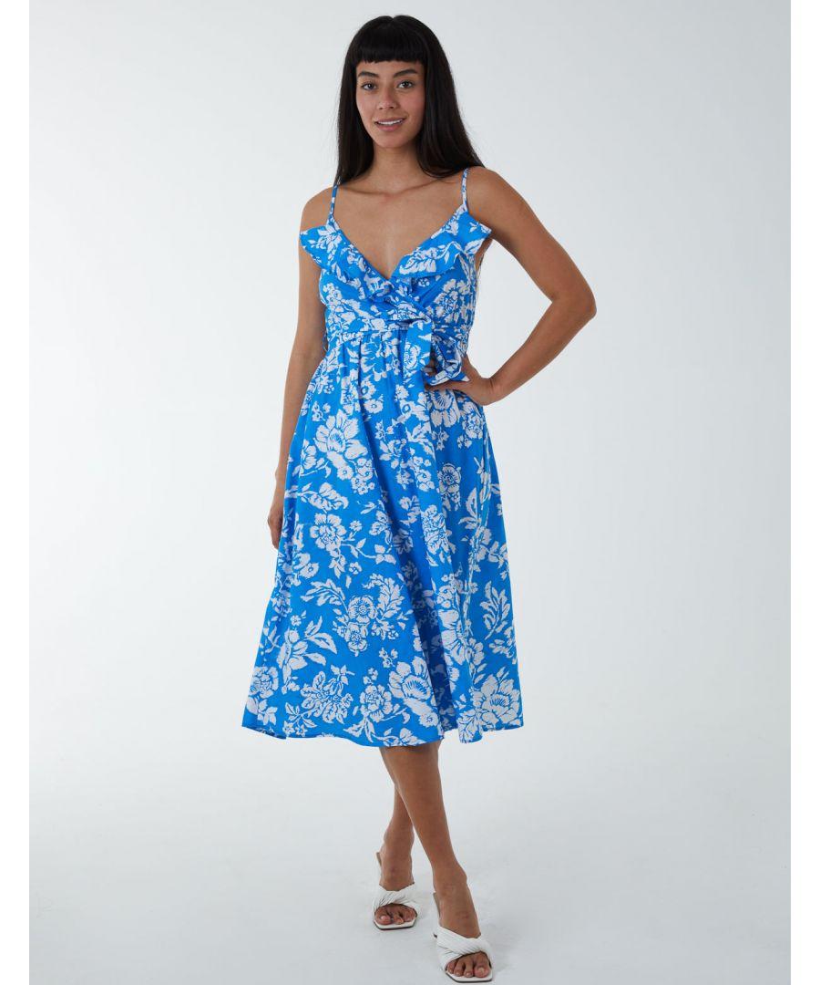 Blue vanilla hotsell floral wrap dress