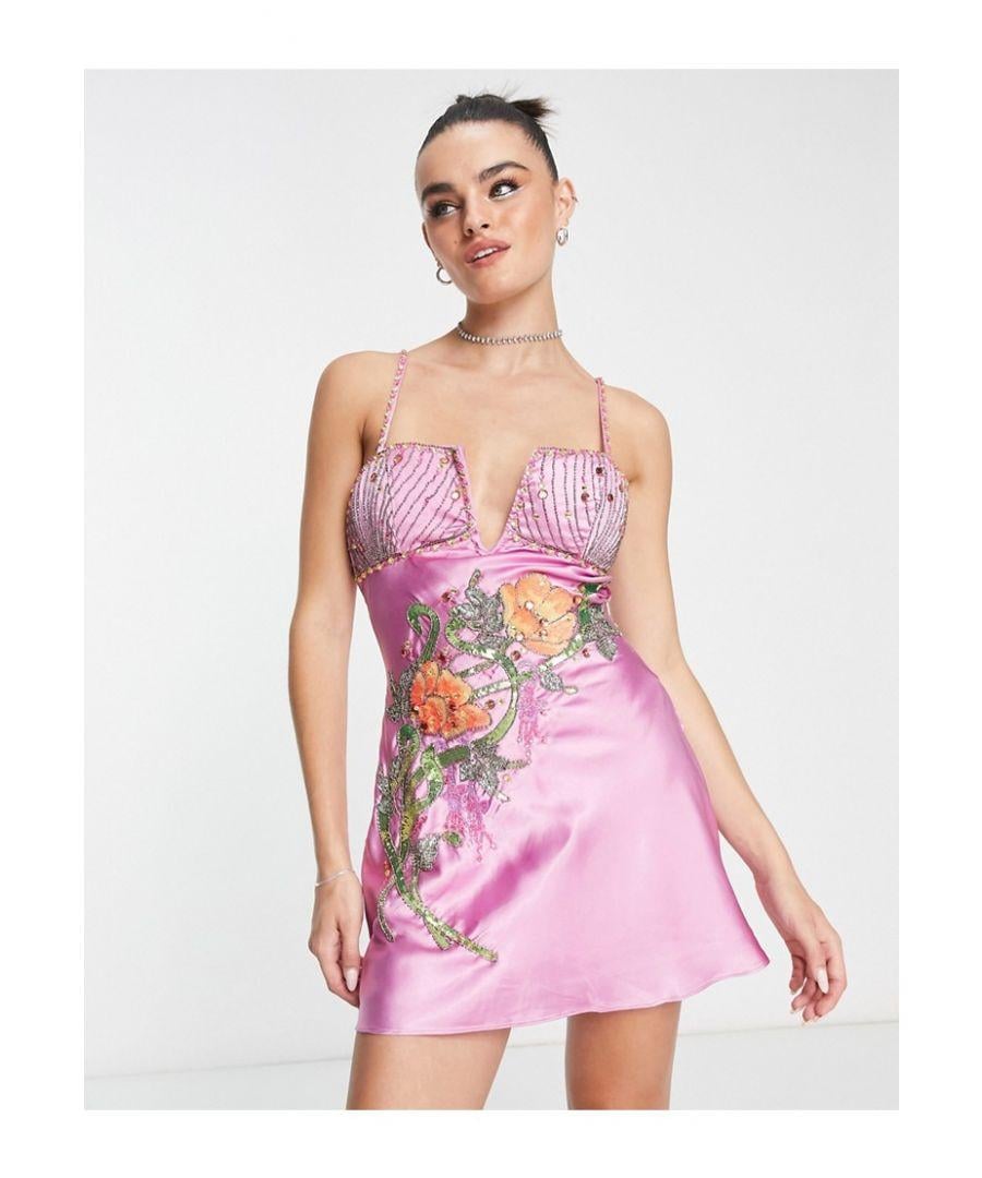 bias cut midi satin dress with floral embellishment Treasure & Bond Embroidered Bias Cut Midi Dress in Ivory- Pink Posy Floral at Nordstrom, Size Xx-Large