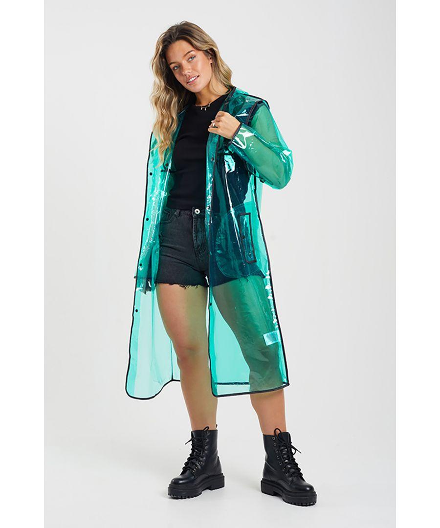 Brave Soul Light Hooded Longline Rain Mac With Contrasting Binding in Blue Lyst UK