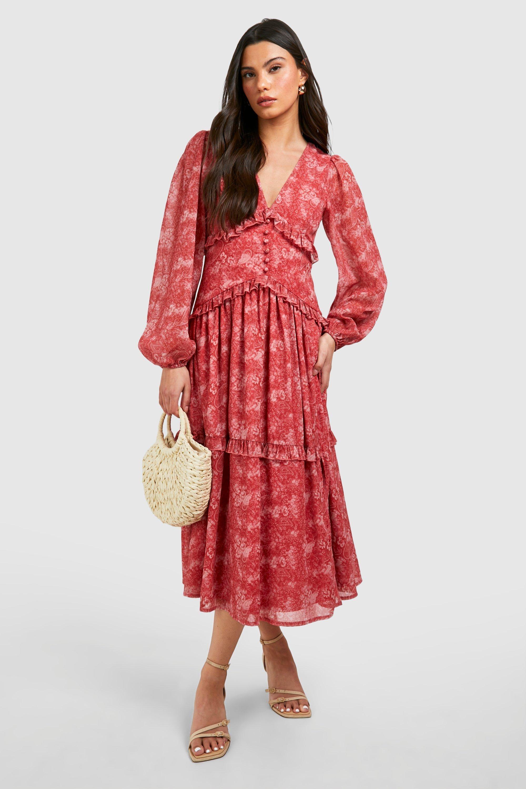 Boohoo Paisley Print Ruffle Smock Dress in Red Lyst UK