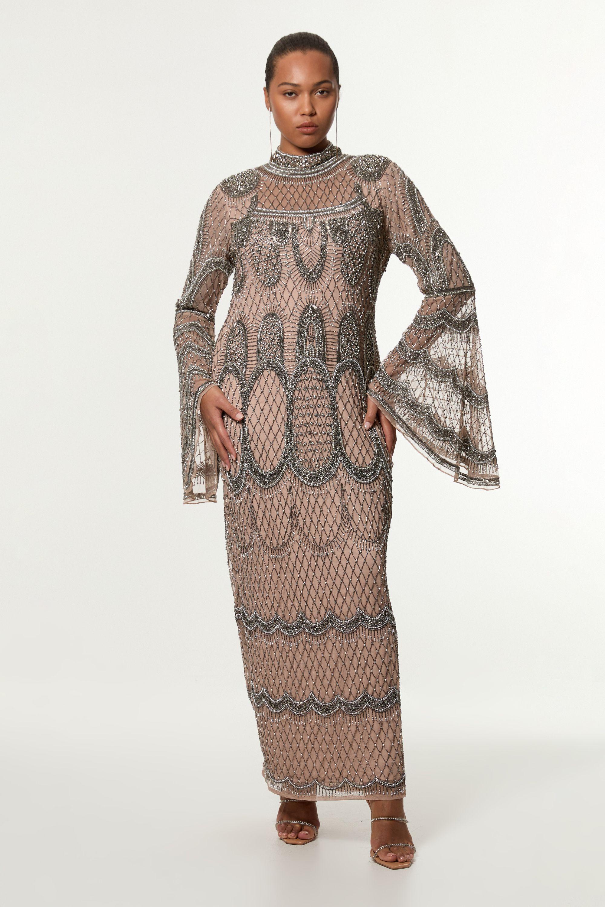Karen Millen Plus Size Embellished And Beaded Long Sleeve Woven Maxi Dress in Natural | Lyst UK Karen Millen Plus Size Embellished And Beaded Long Sleeve Woven Maxi Dress in Natural | Lyst UK