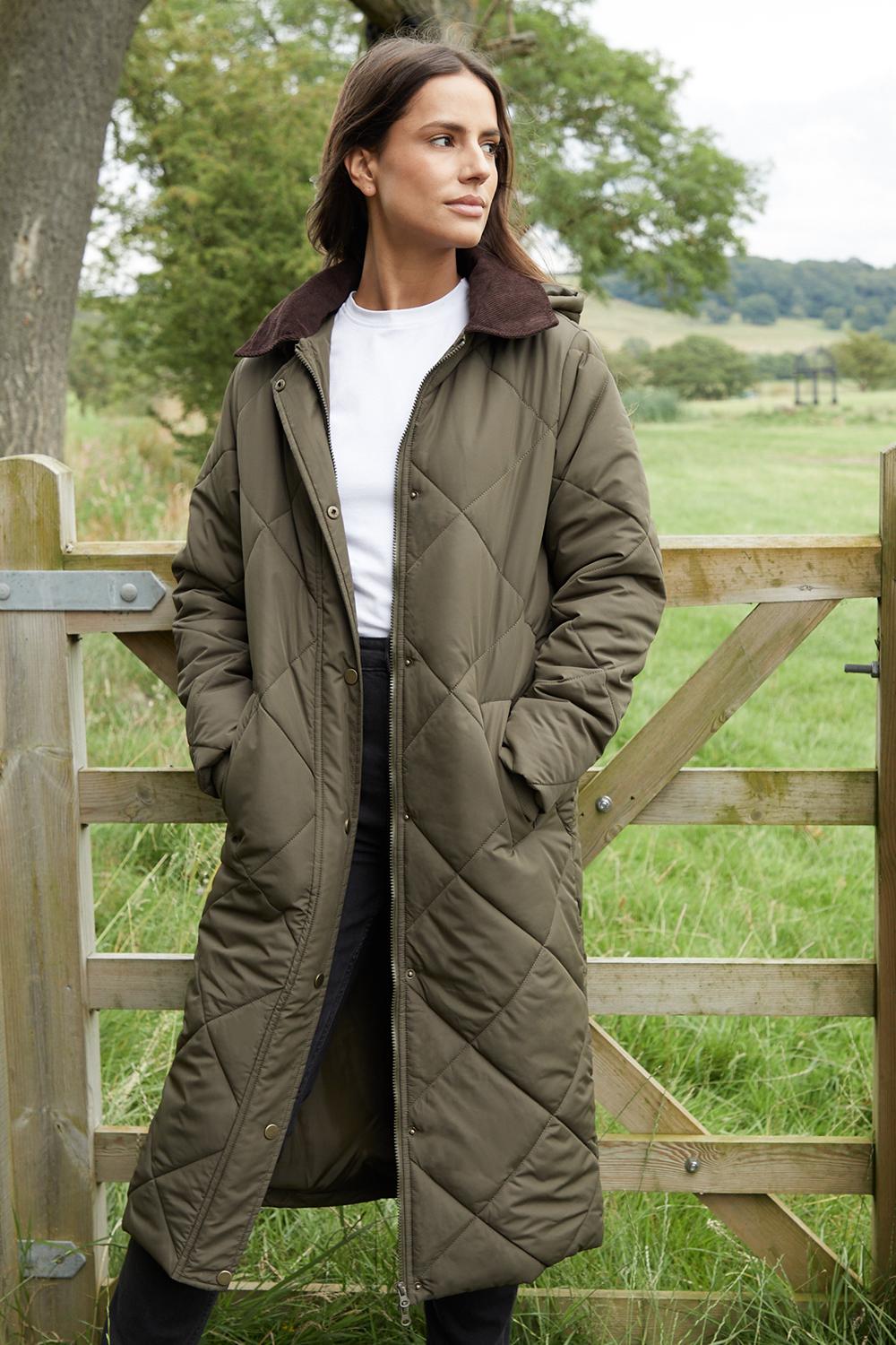 Threadbare 'Fir' Diamond Quilted Longline Barn Jacket With