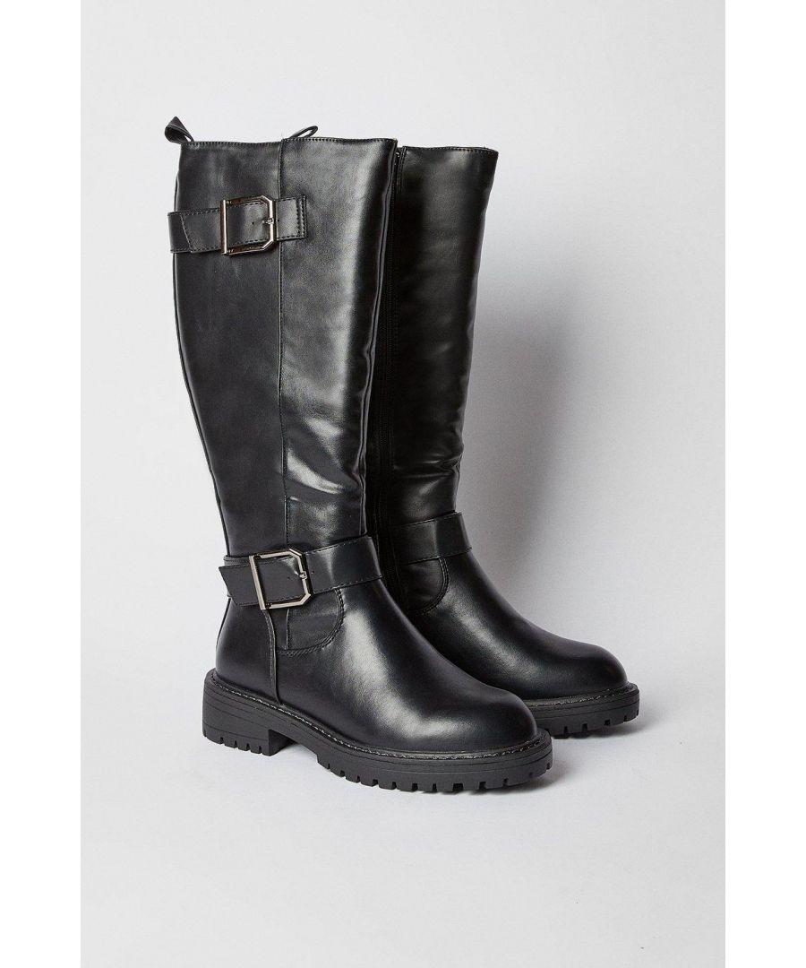 Faith Konnie Chunky Buckle Detail Knee High Boots in Black Lyst UK
