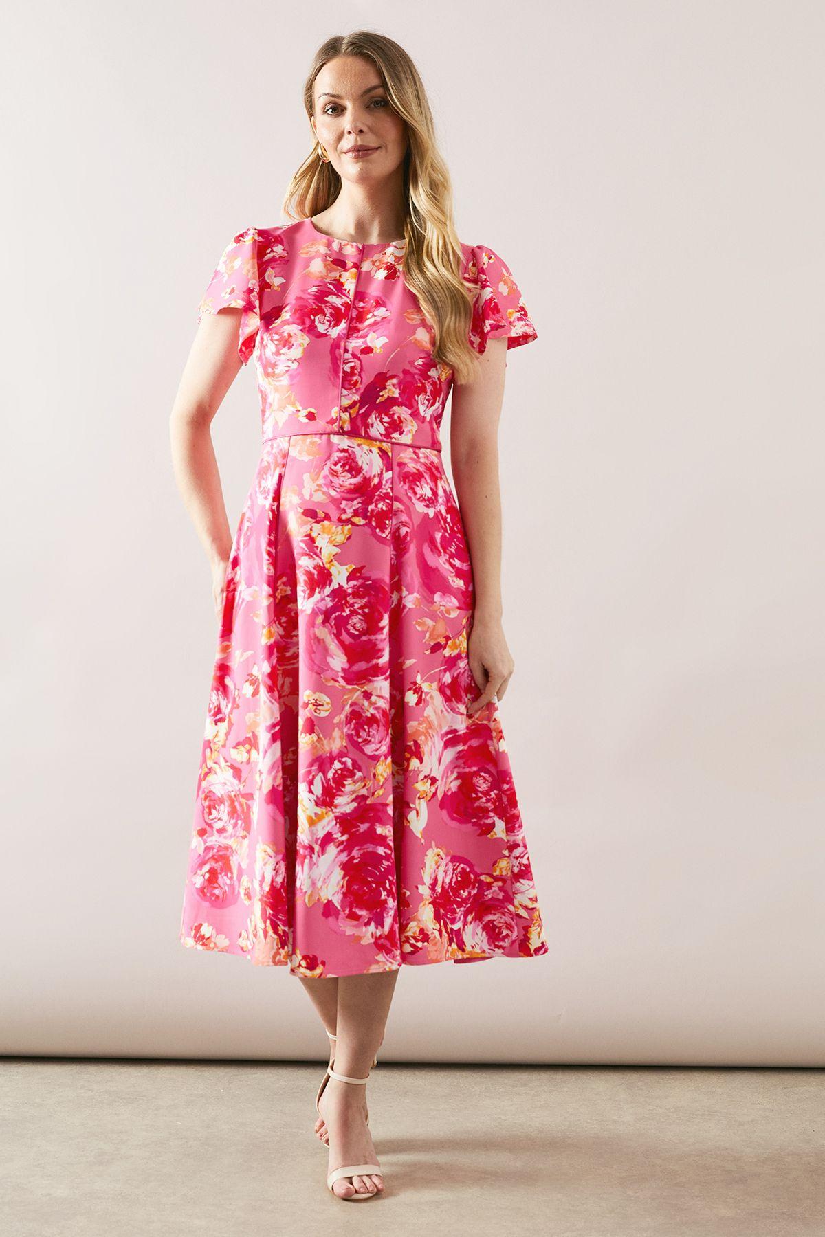 Wallis Flutter Sleeve Trim Detail Midi Dress in Pink Lyst UK