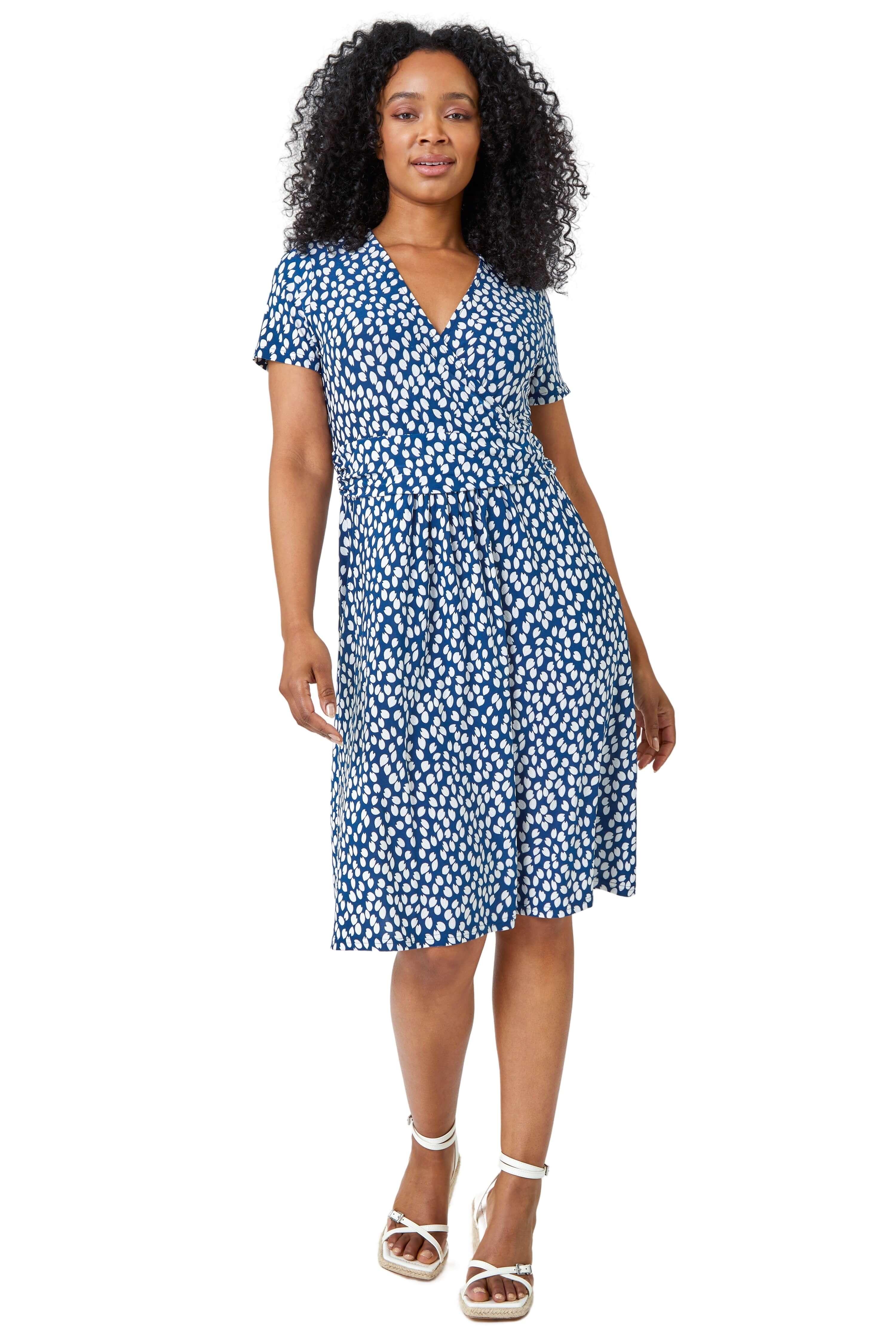 Wrap Dress Blue Dress White Spots Blue Black Plisse Spot Wrap Mini