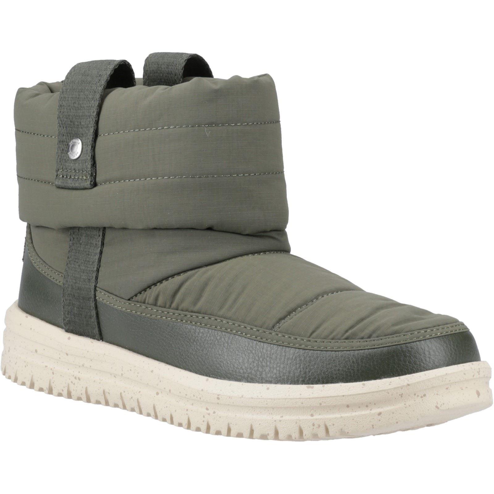 HEYDUDE Camden Cuff Nylon Quilt Dark Winter Ankle Boots in Green