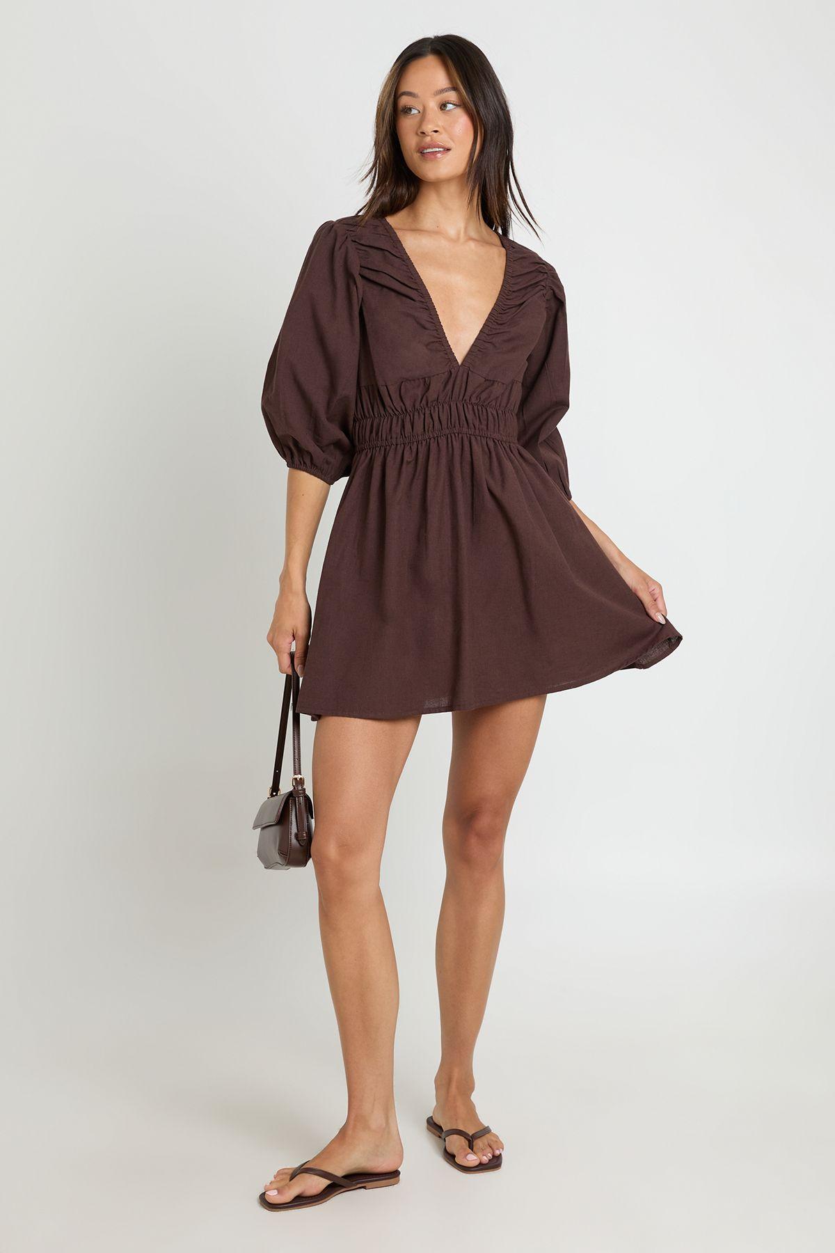 brown long sleeve skater dress boohoo Women's Petite Animal Long Sleeve Skater Dress