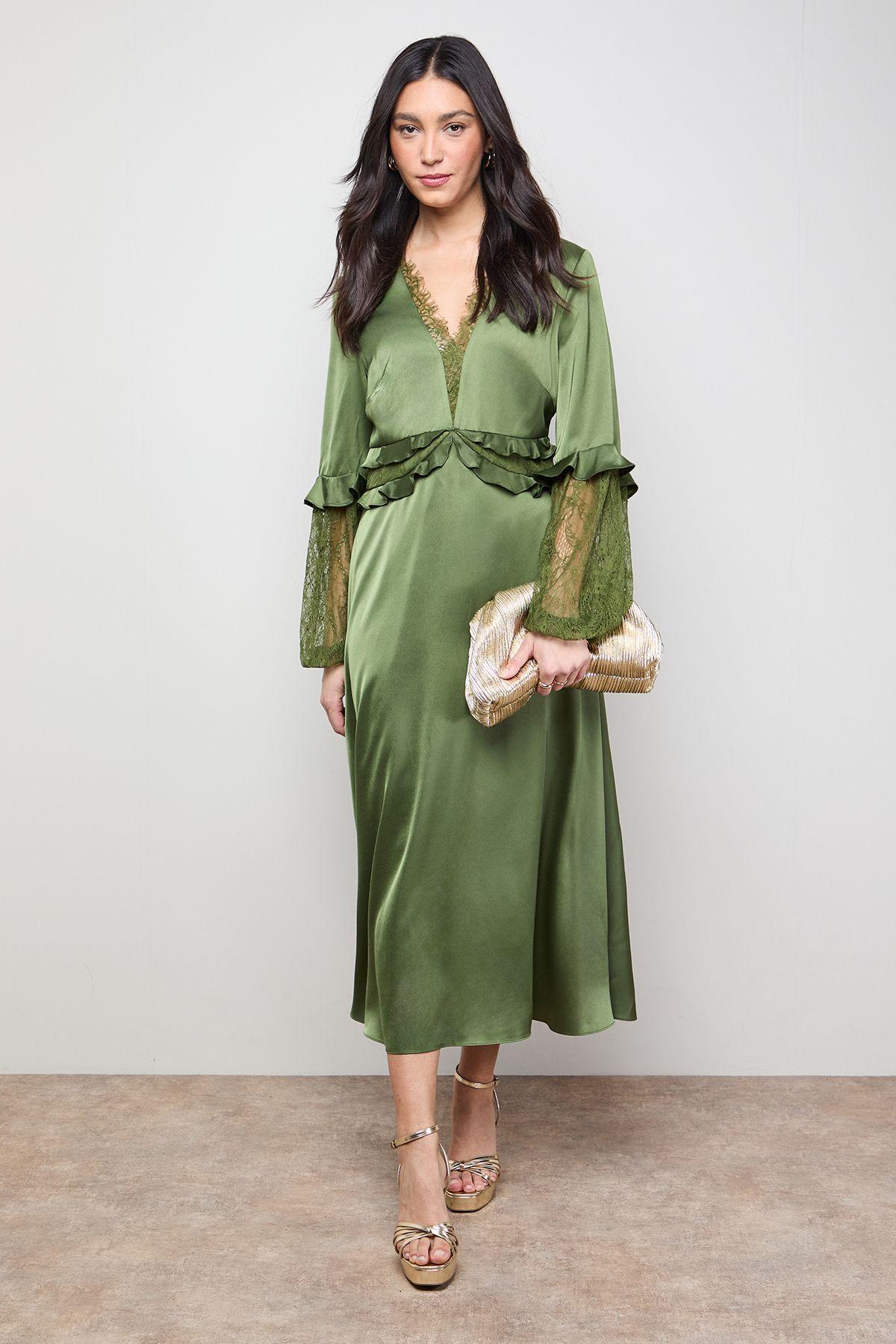 slim fit dress slacks Rent Oasis Green Strappy Lace Midaxi Dress main image 1