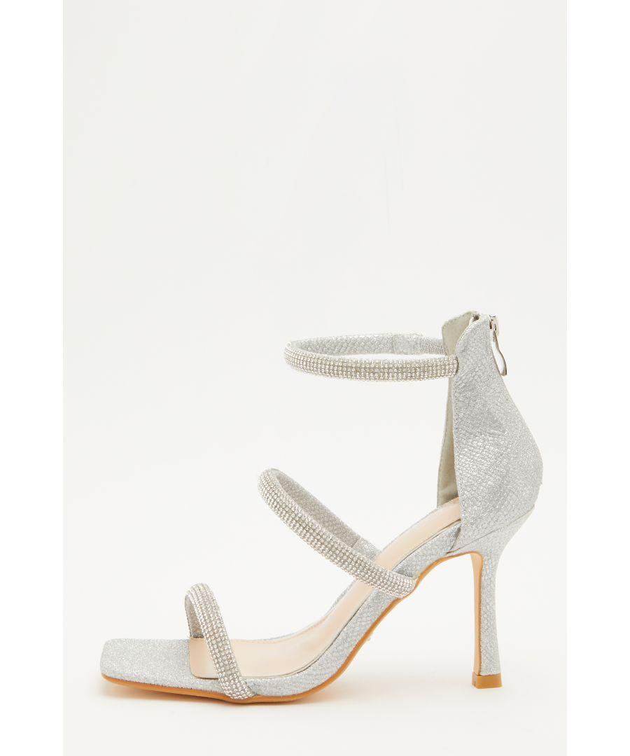 Quiz Silver Shimmer Embellished Heeled Sandals in White | Lyst UK