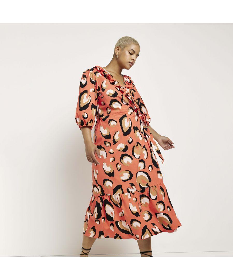 Wrap Maxi Dress Plus Coral Leopard Print Cotton