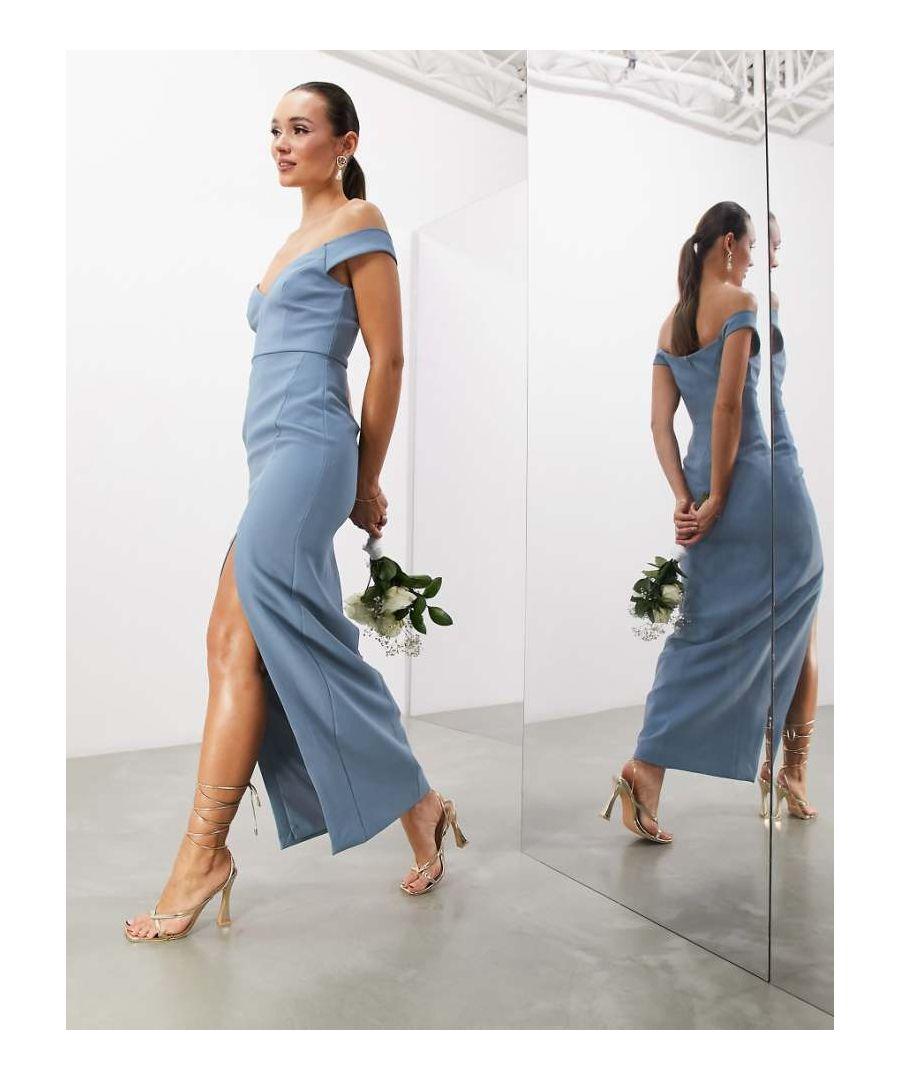 ASOS Bridesmaid Crepe Bardot Column Maxi Dress With Split in Blue Lyst UK