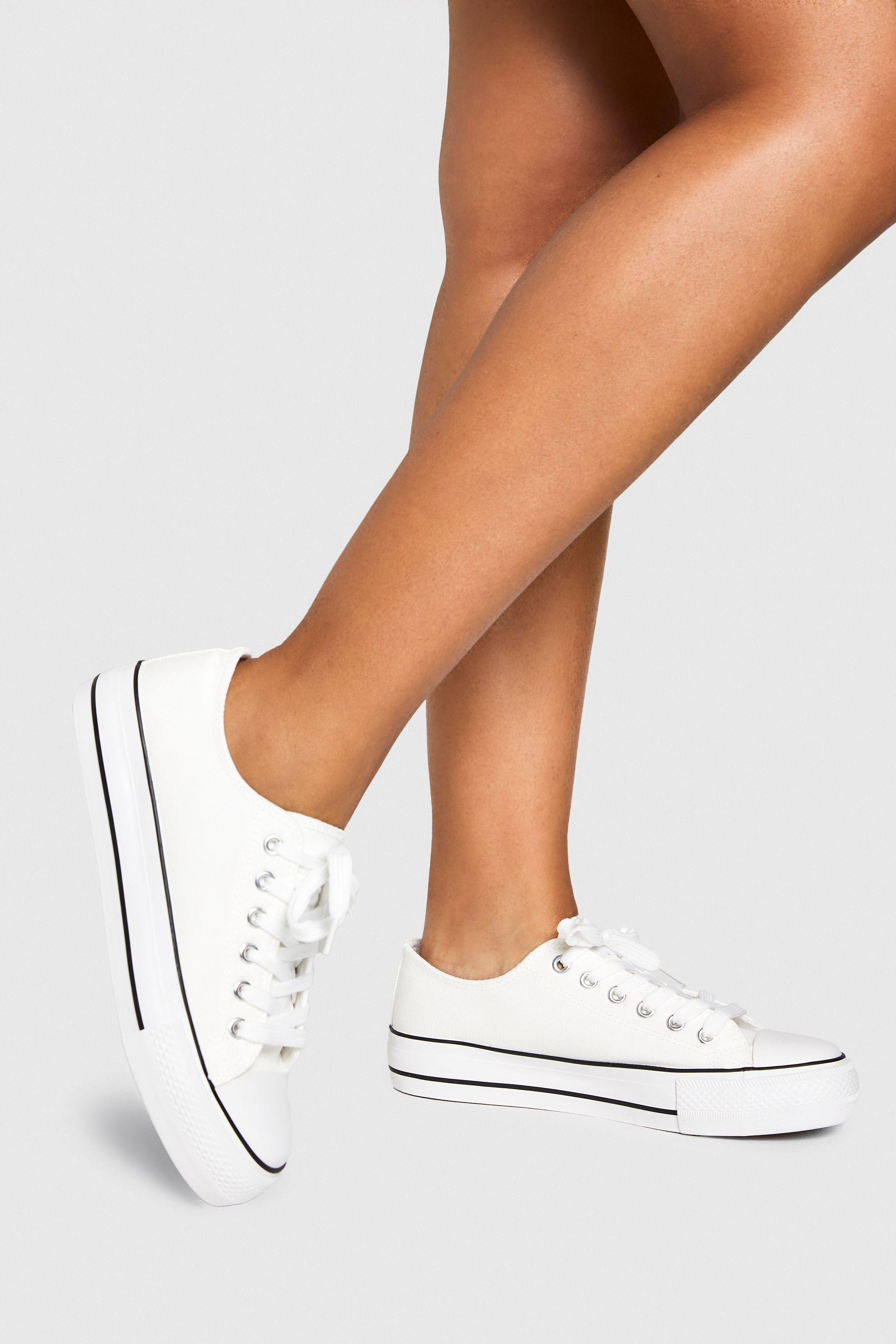 Boohoo Low Top Platform Lace Up Trainers in White Lyst UK