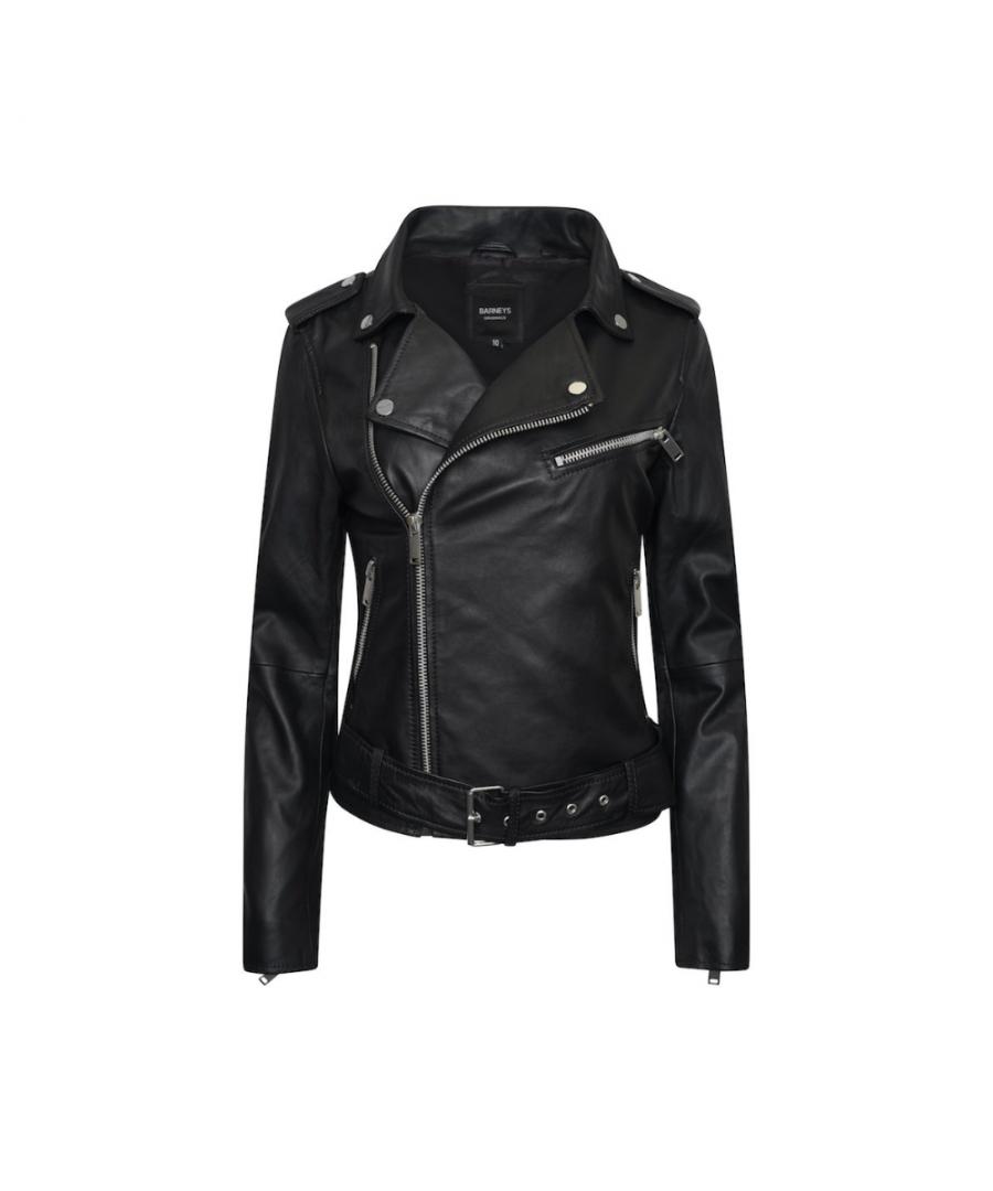 Barneys Originals 'emma' Belted Leather Biker Jacket in Black | Lyst UK