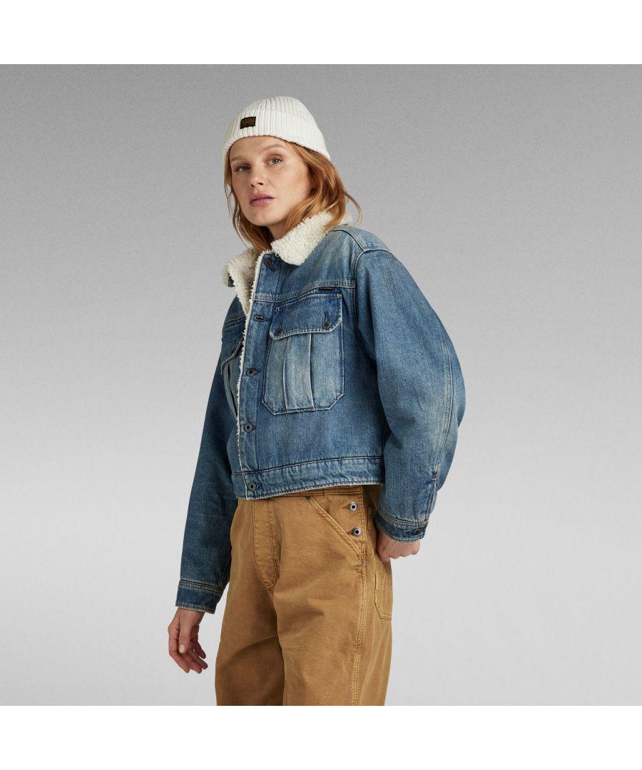 Cropped sherpa denim jacket outlet