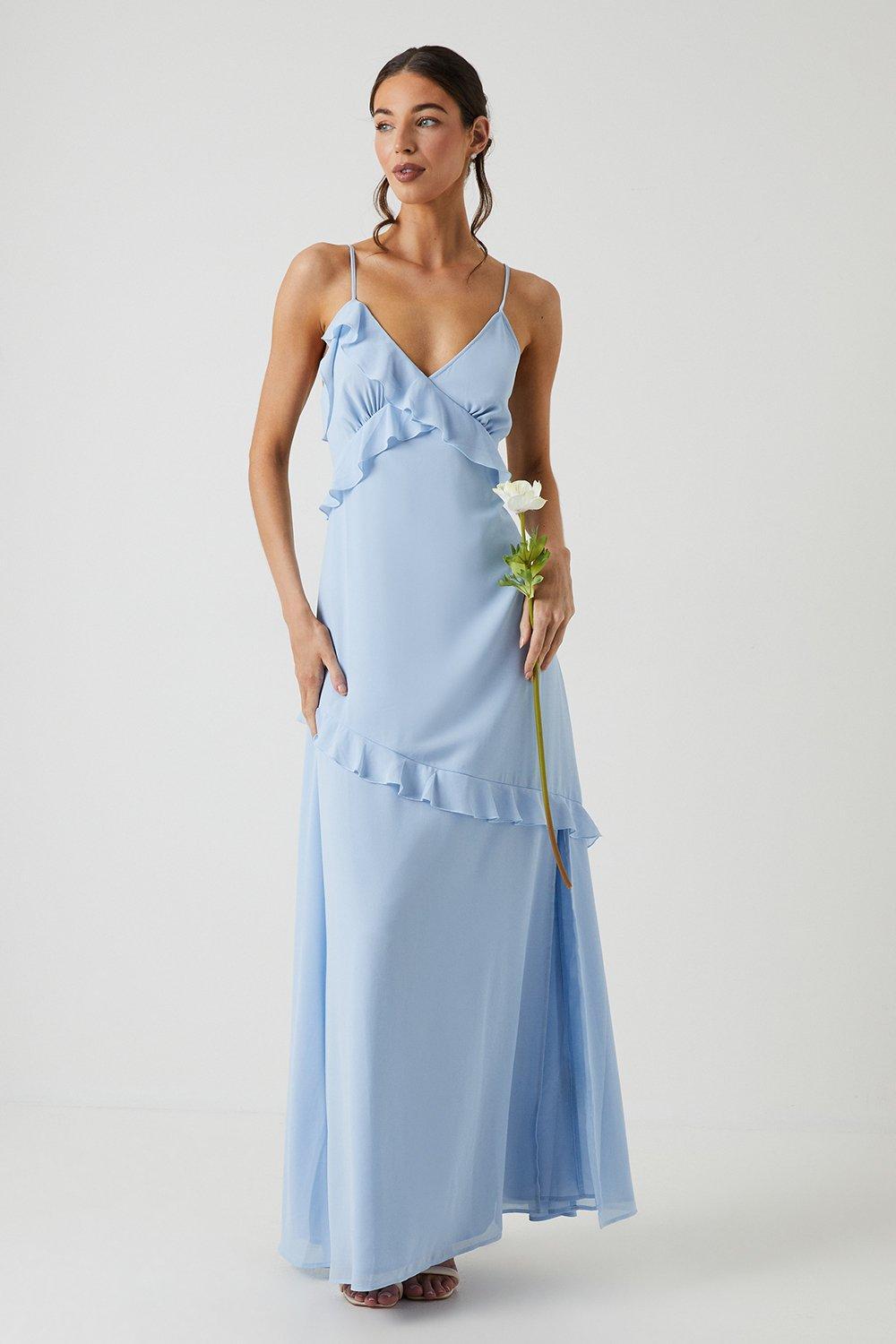 oasis blue chiffon frill top