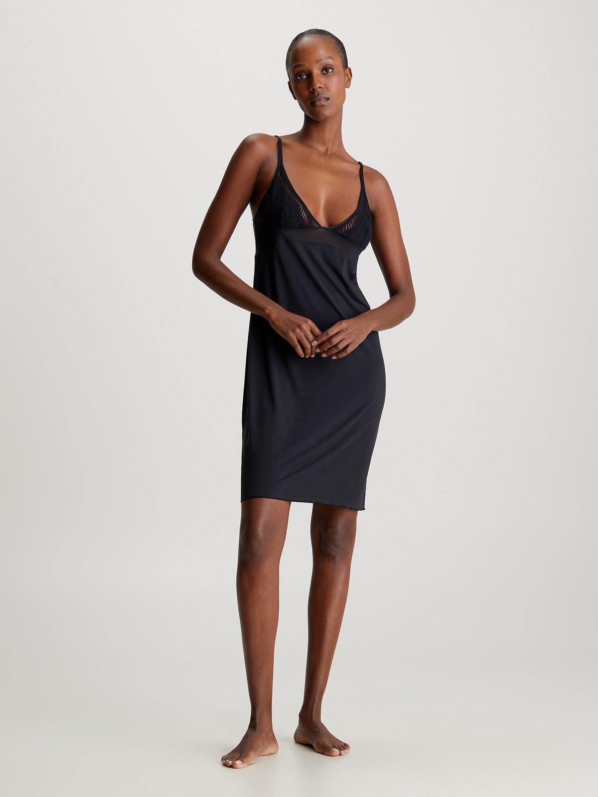 Calvin Klein Sculpt Lace Lounge Full Slip Nightdress in Black | Lyst UK