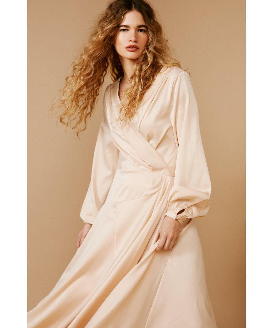Nasty Gal Satin Cowl Back Wrap Front Midi Dress in Natural Lyst UK