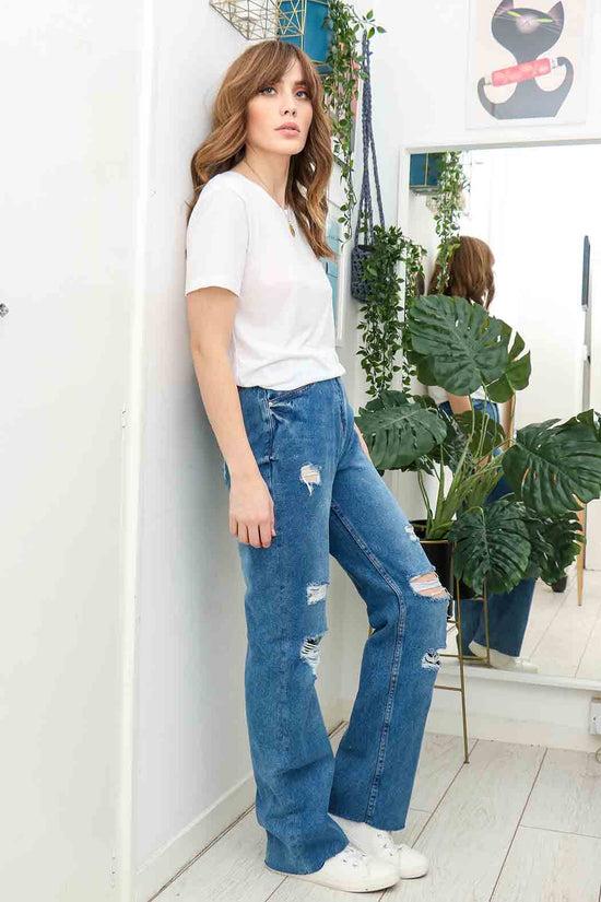 Urban Bliss Mid Ripped Flare Jean in Green Lyst UK