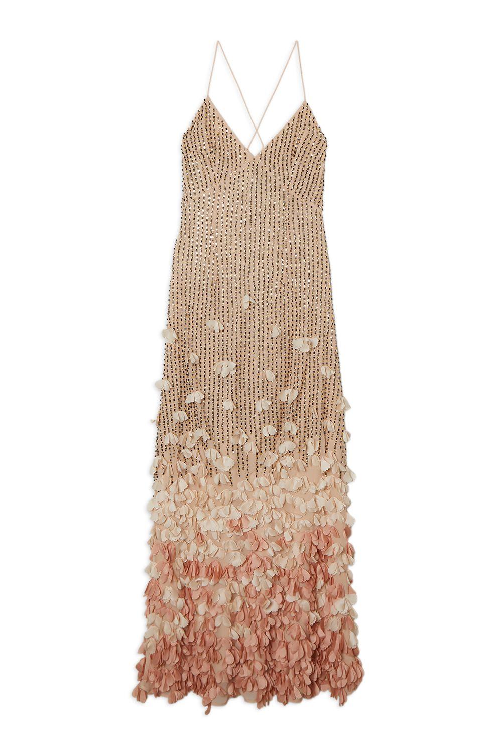 Karen Millen Floral Applique Woven Strappy Maxi Dress in Natural | Lyst UK