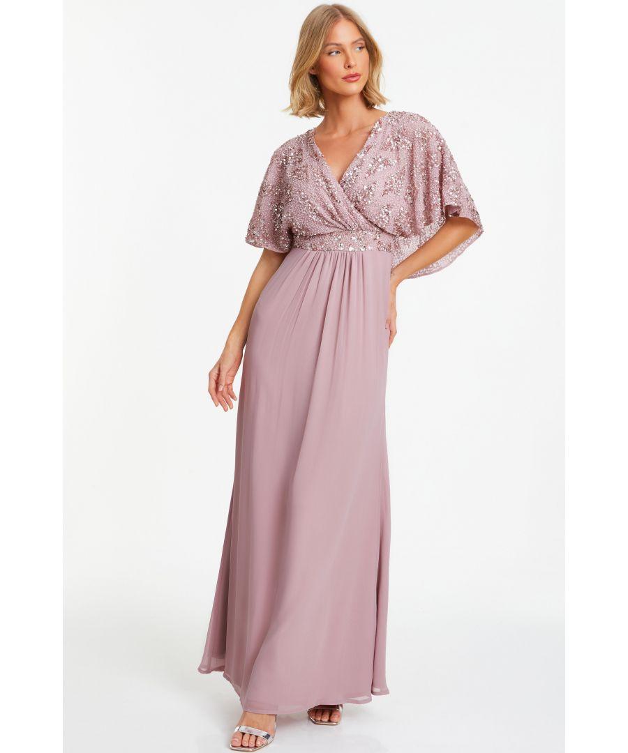 quiz pink embellished maxi dress QUIZ Women's Embellished Twist Detail Evening Dress