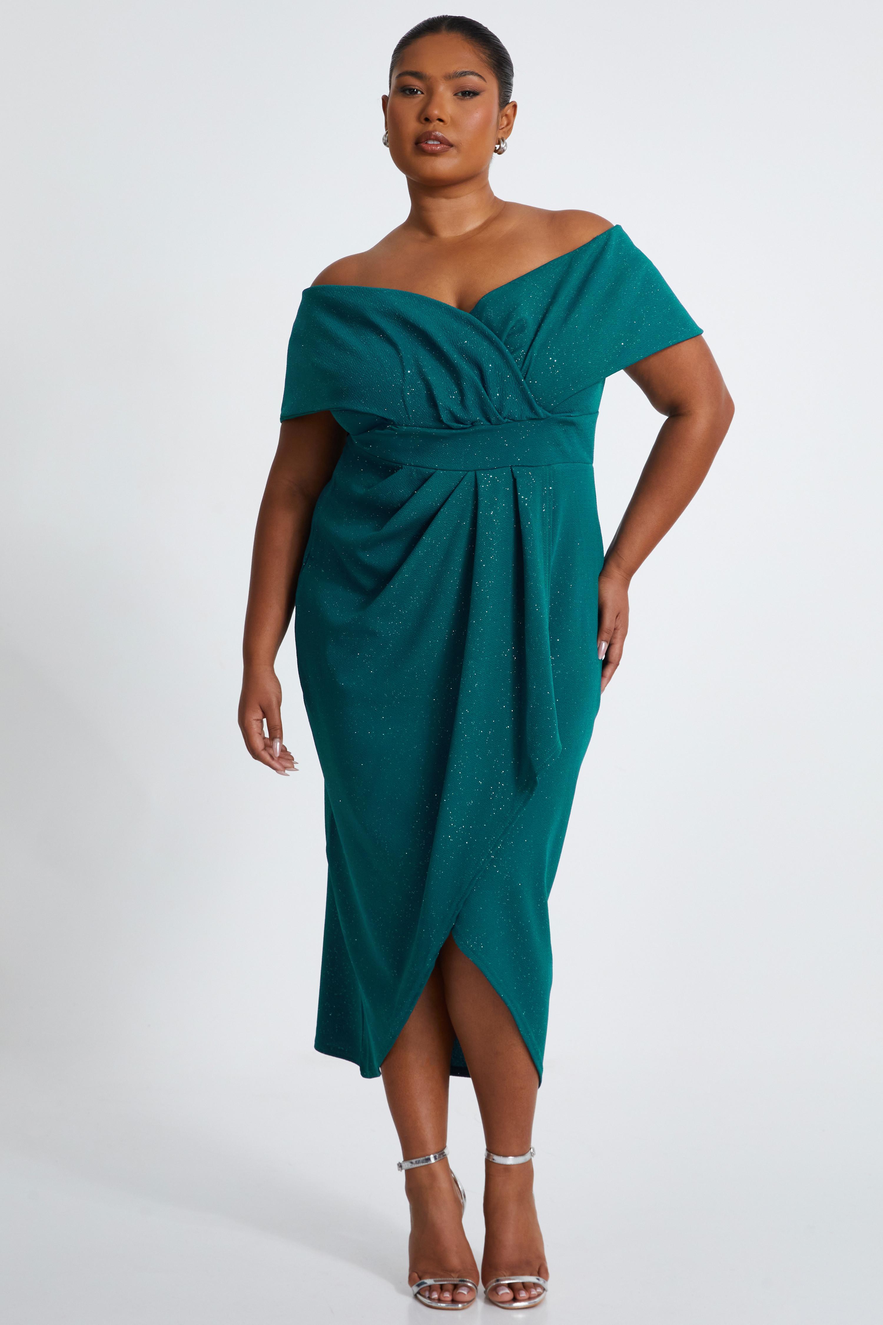 glitter midi dress plus size Plus Size Glitter Dot Draped Midi Dress