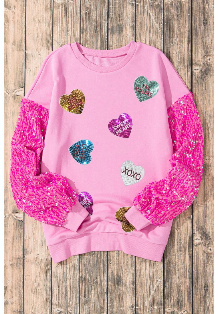 Azura Exchange Valentine Shiny Slogan Heart Sequin Sleeve
