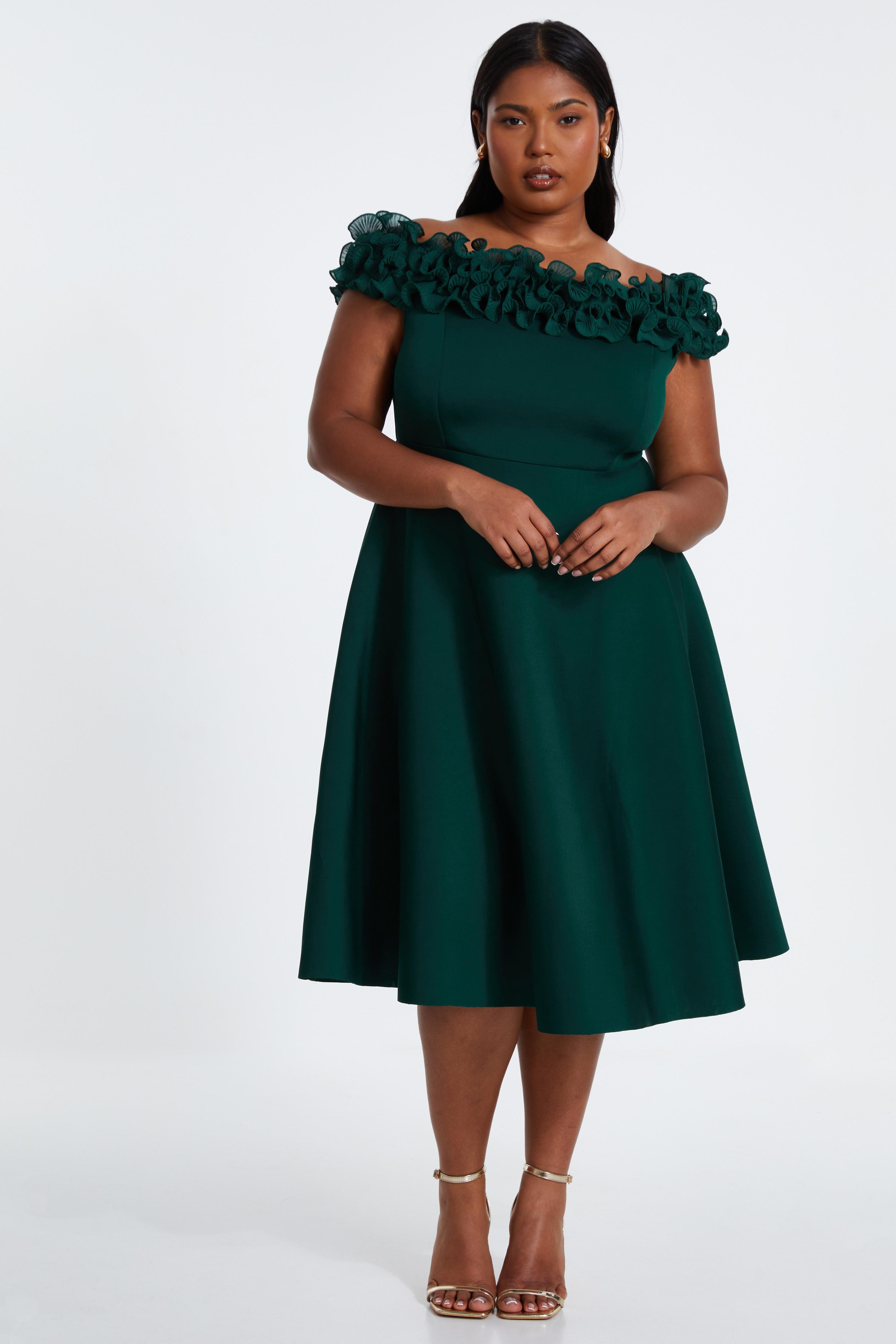 Green Ruffle Quiz Green Bardot Dress Quiz Green Bardot Dress Quiz