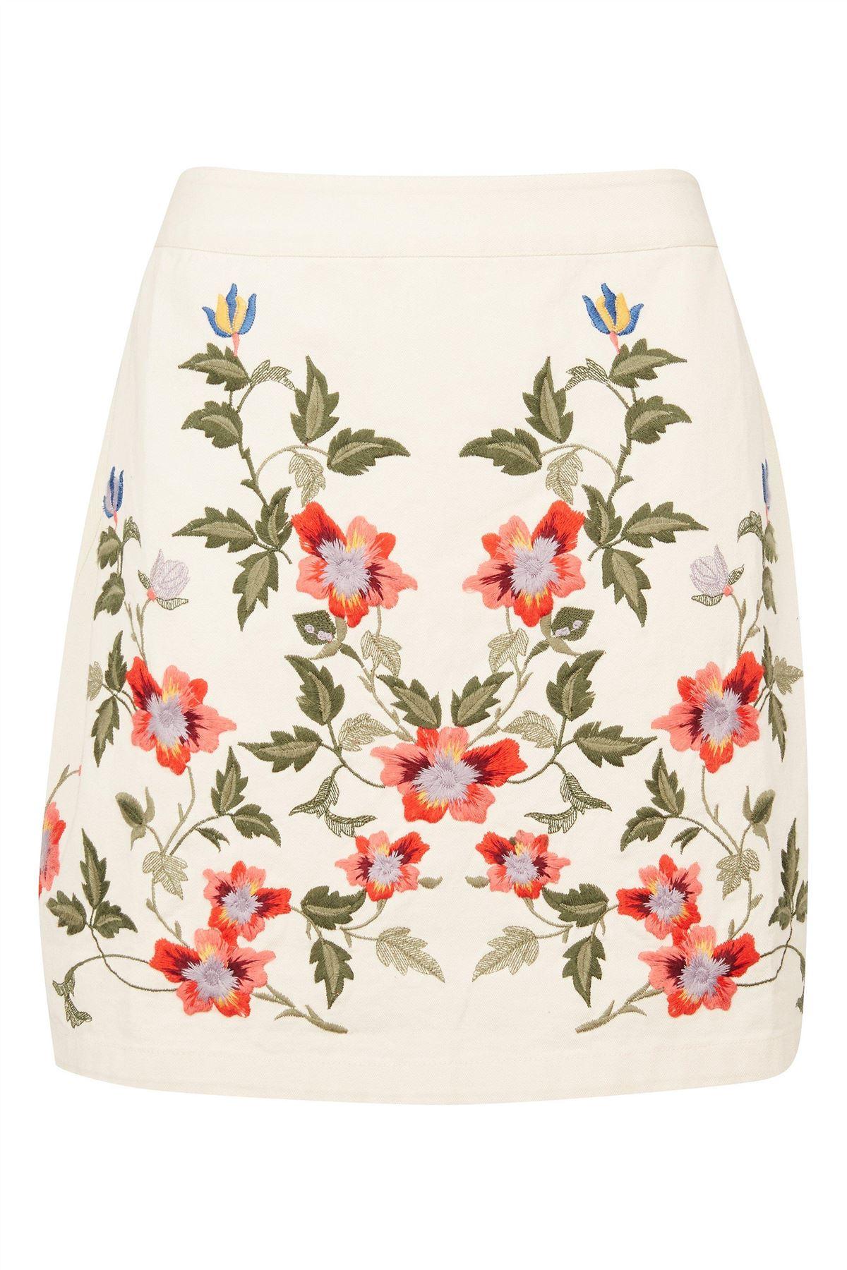 TOPSHOP Embroidered Floral Mini Skirt in White Lyst UK
