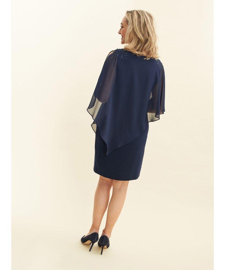 sachin and babi light blue dress Connected Apparel Chiffon Overlay Cape Dress - Black