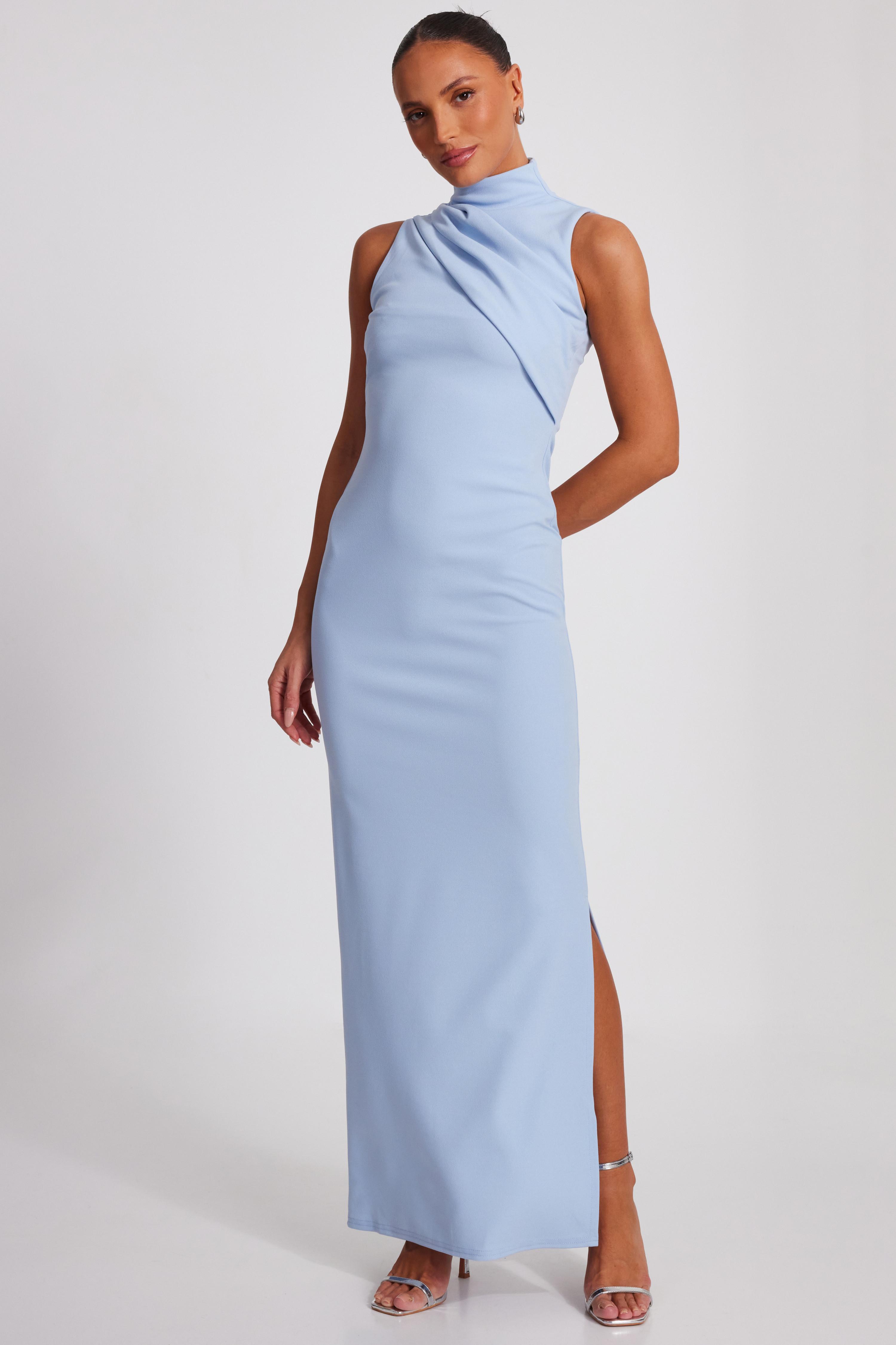 Quiz Pale High Neck Maxi Dress in Blue | Lyst UK