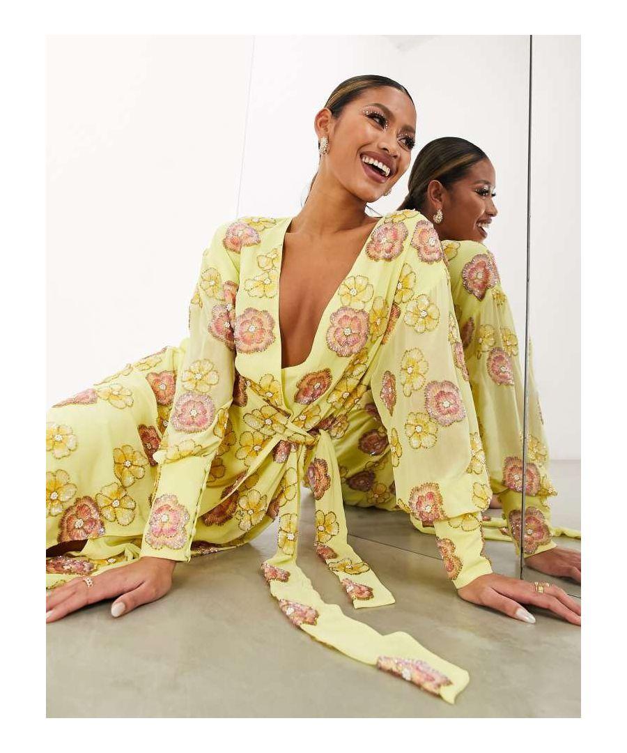 asos sequin dress yellow ASOS EDITION sequin floral wrap midi dress in yellow