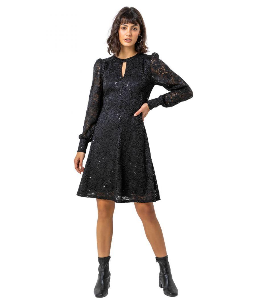 Black lace swing dresses hotsell
