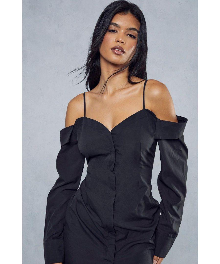 MissPap Poplin Off The Shoulder Button Through Shirt Dress in Blue Lyst UK