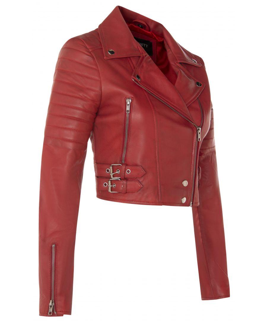 Infinity Chique zwart cropped leren bikerjack voor dames 14