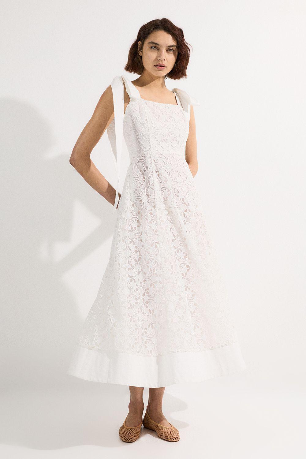 Karen Millen Cutwork Embroidery Woven Midi Prom Dress in Natural | Lyst UK