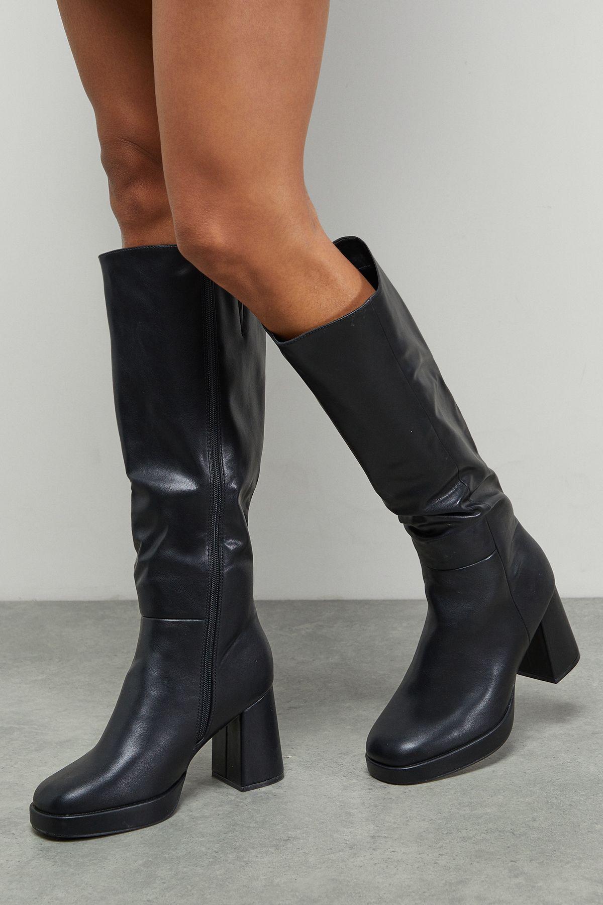 Wallis Faith: Lucia Faux Leather Platform High Block Heel Knee