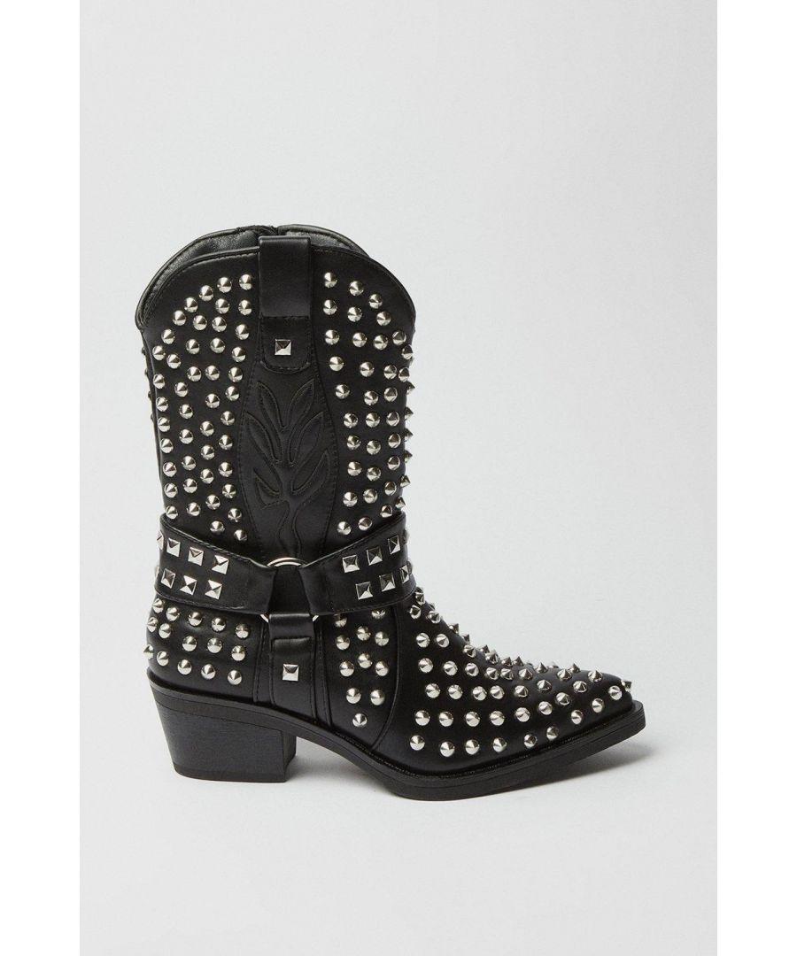 Faith Mackenzie Studded Western Cowboy Calf Boots in Black Lyst UK