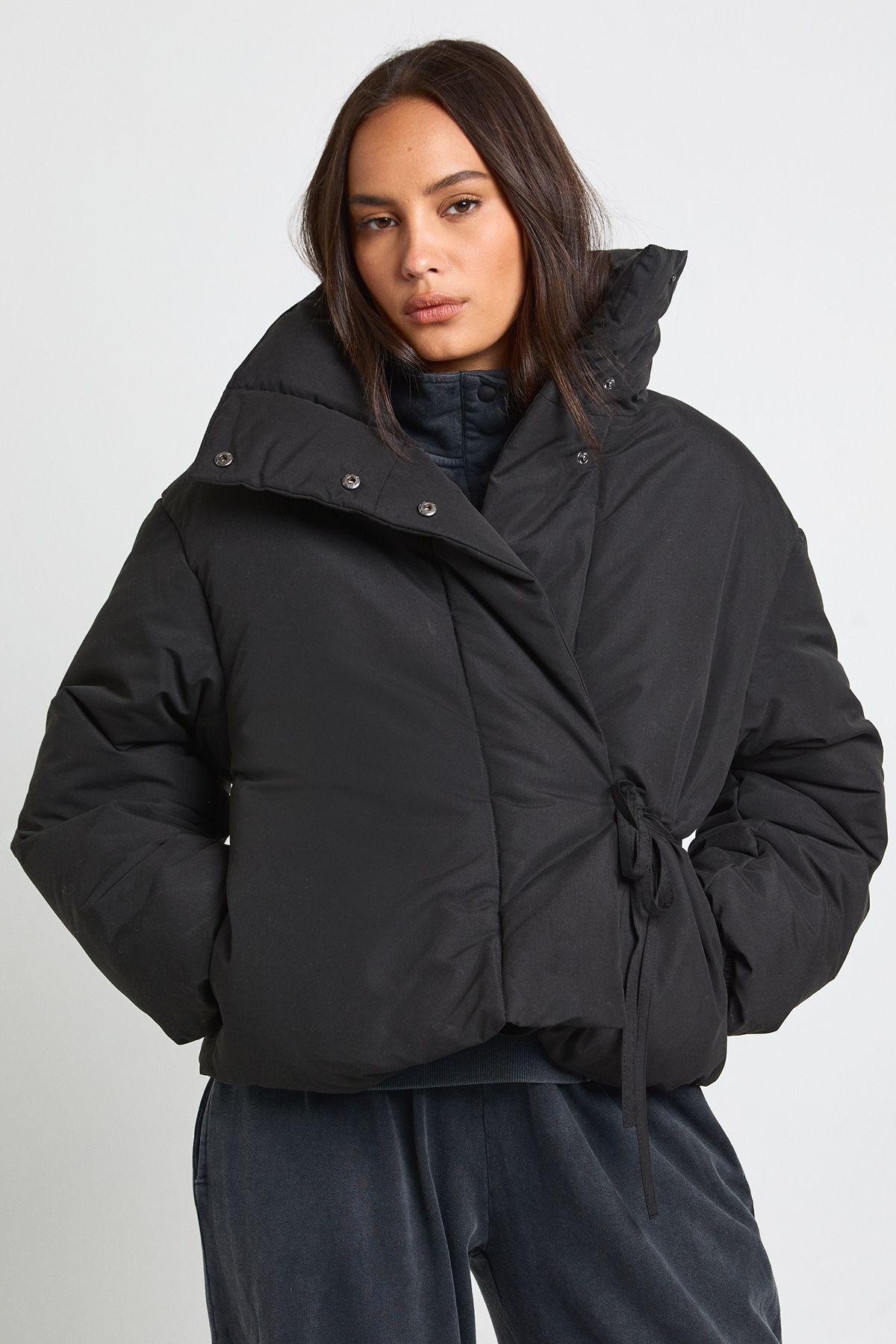 Boohoo Short Funnel Neck Puffer Jacket in Black Lyst UK
