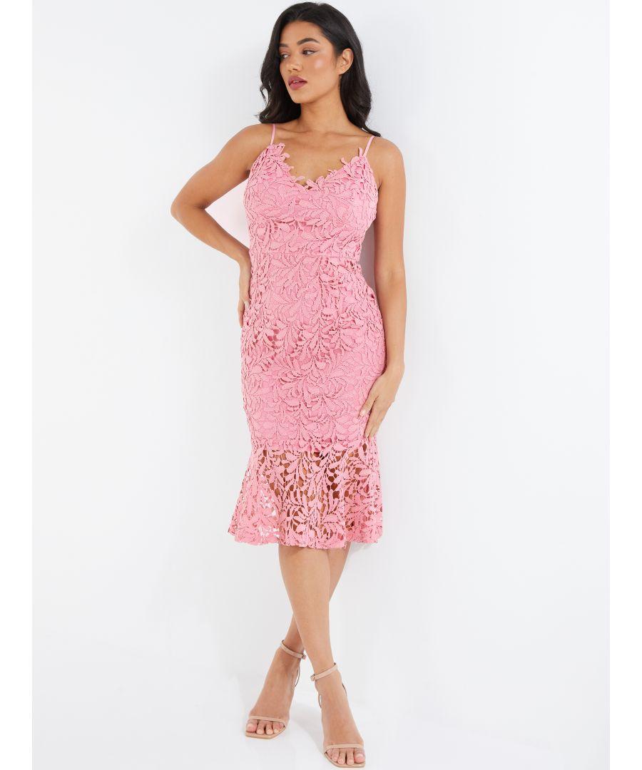Quiz Lace Fishtail Midi Dress in Pink | Lyst UK