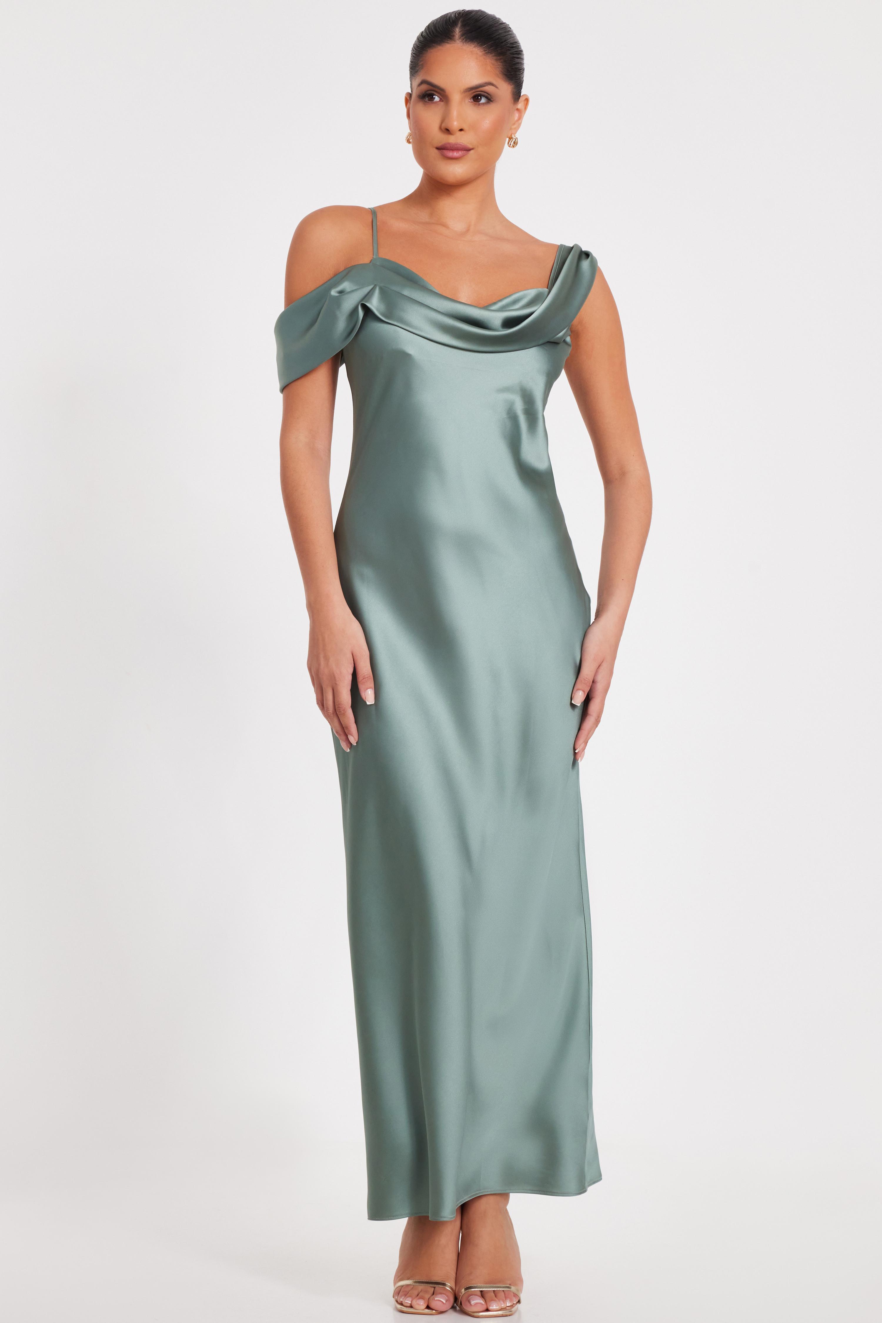 asos grey bridesmaid dress Dusty Blue Dresses Sheath/Column Spaghetti Straps V-Neck Floor Length Chiffon Bridesmaid Dresses with Slit Height:5'10