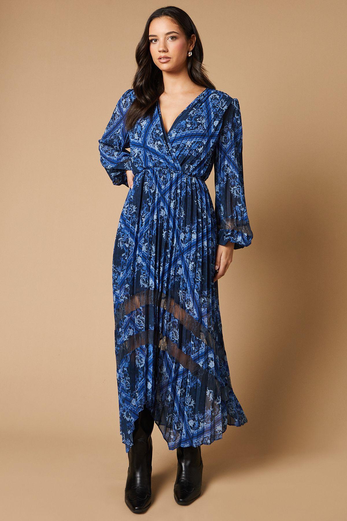 Pleated Oasis Navy Floral Dress Oasis Scarf Print Pleated Lace