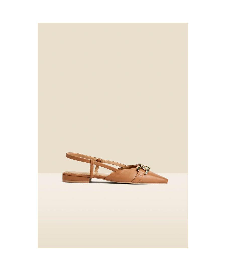 Sosandar Tan Leather Pointed Toe Flat Slingback Shoe With Trim in Natural Lyst UK