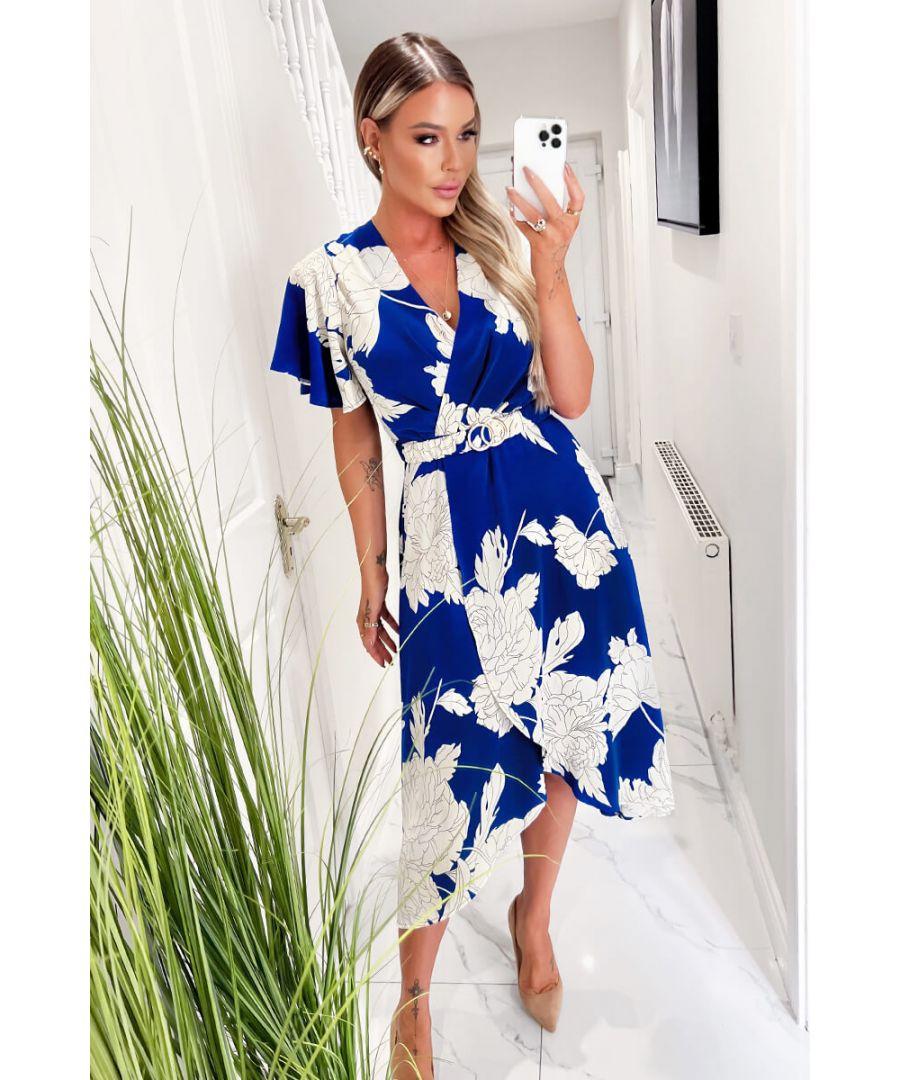 AX Paris And Cream Floral Printed Short Sleeve Belted Midi Dress in Blue Lyst UK