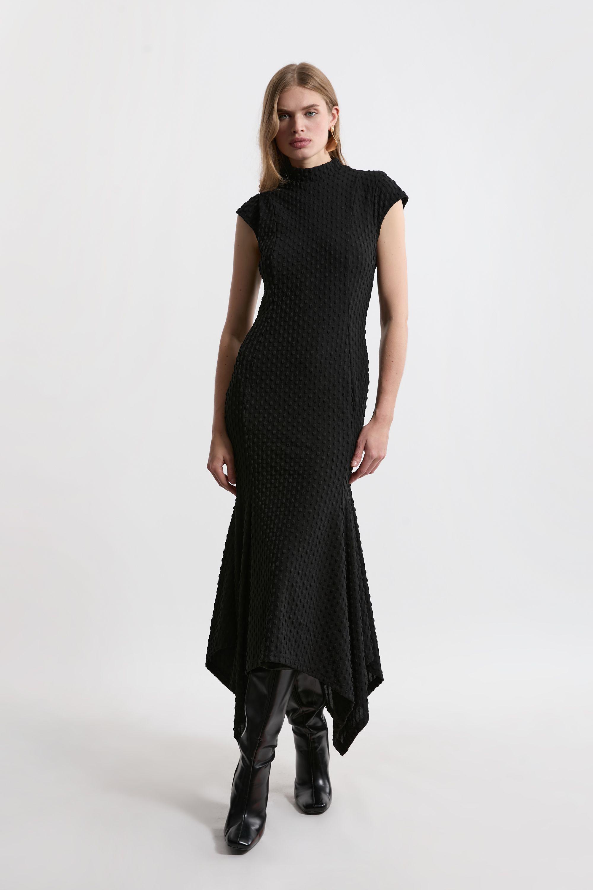 【Karen Millen】英国発！ Textured Jersey Hem Maxi Dress Textured Jersey Dramatic Hem Maxi Dress | Karen Millen