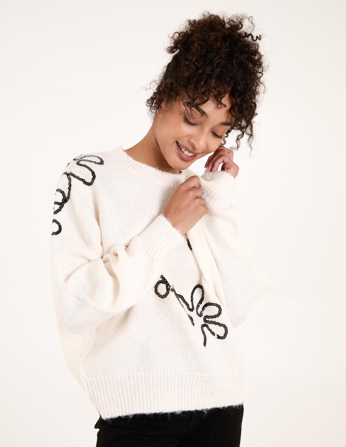 Blue Vanilla Champagne Christmas Jumper Sequin Christmas Jumpers