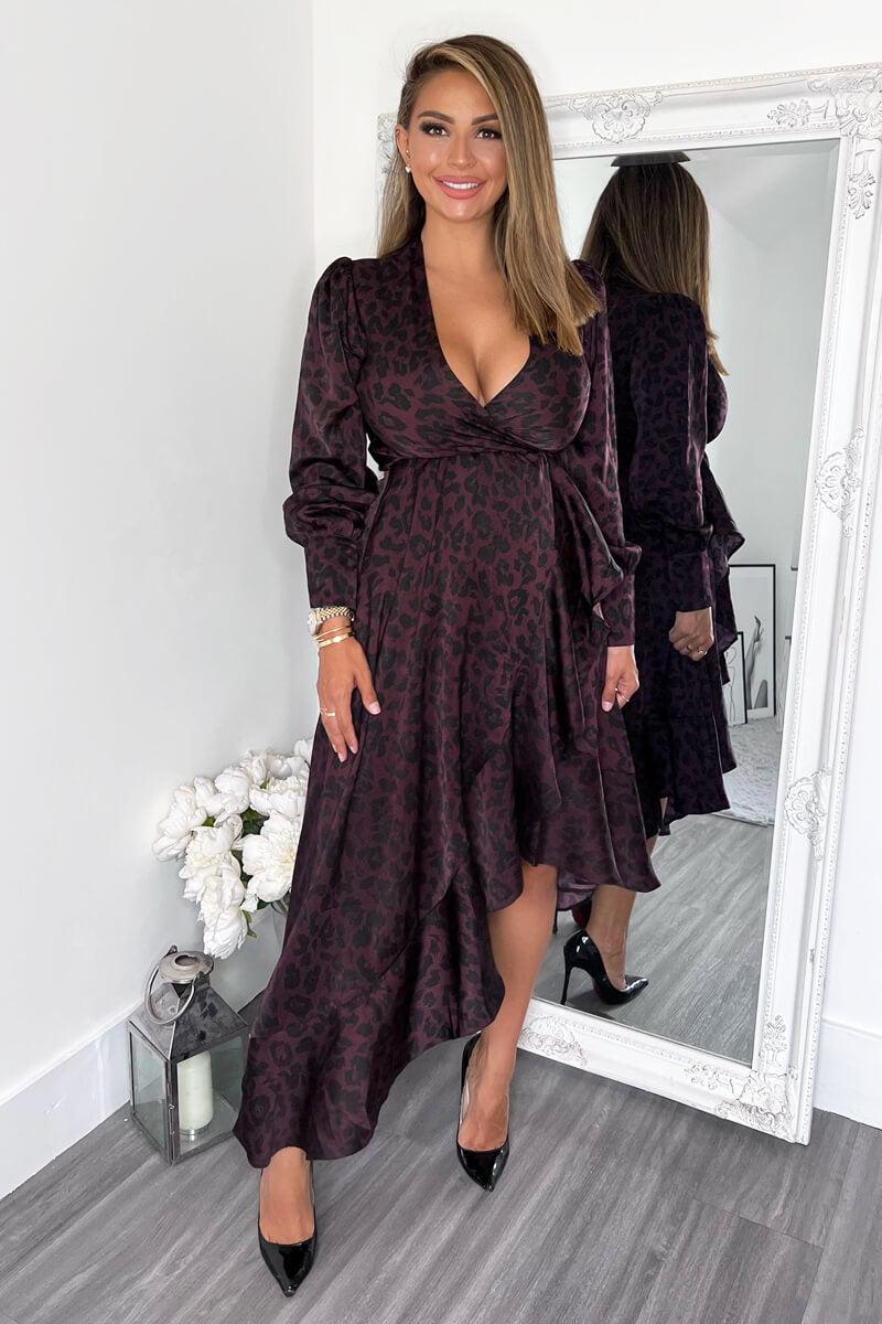 Animal Print Ax Paris Burgundy Dress AX Paris Plum Animal Print