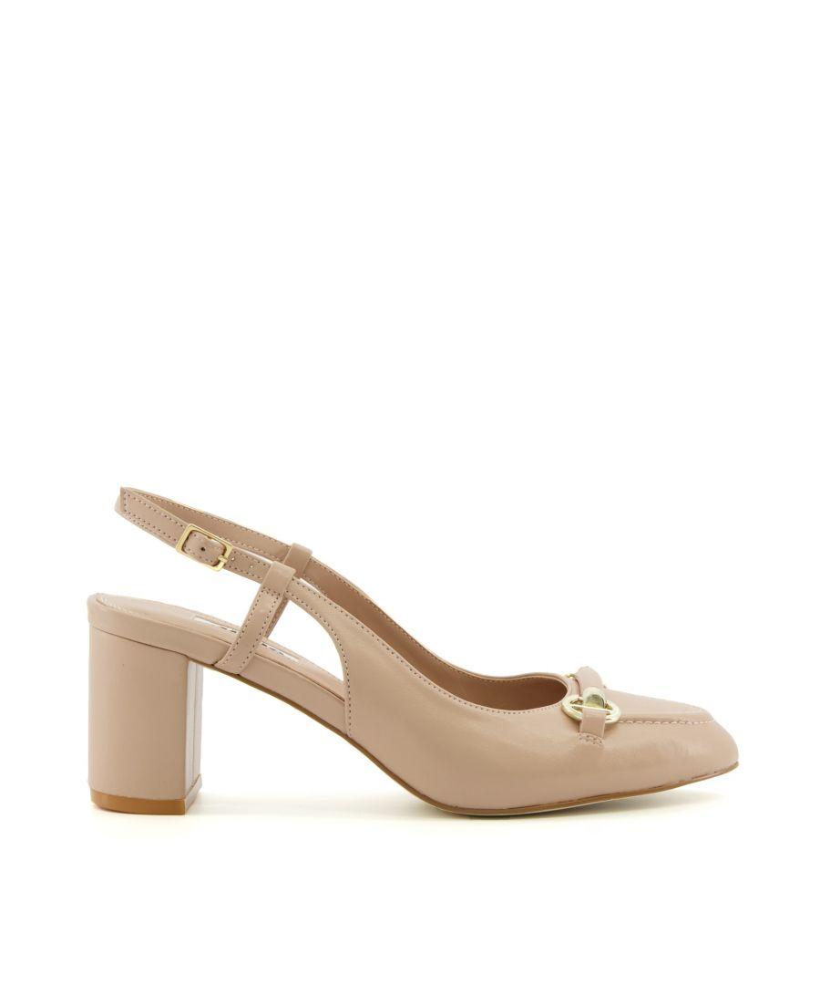 Dune Ladies Crest Snaffletrim Blockheel Slingback Courts in Natural